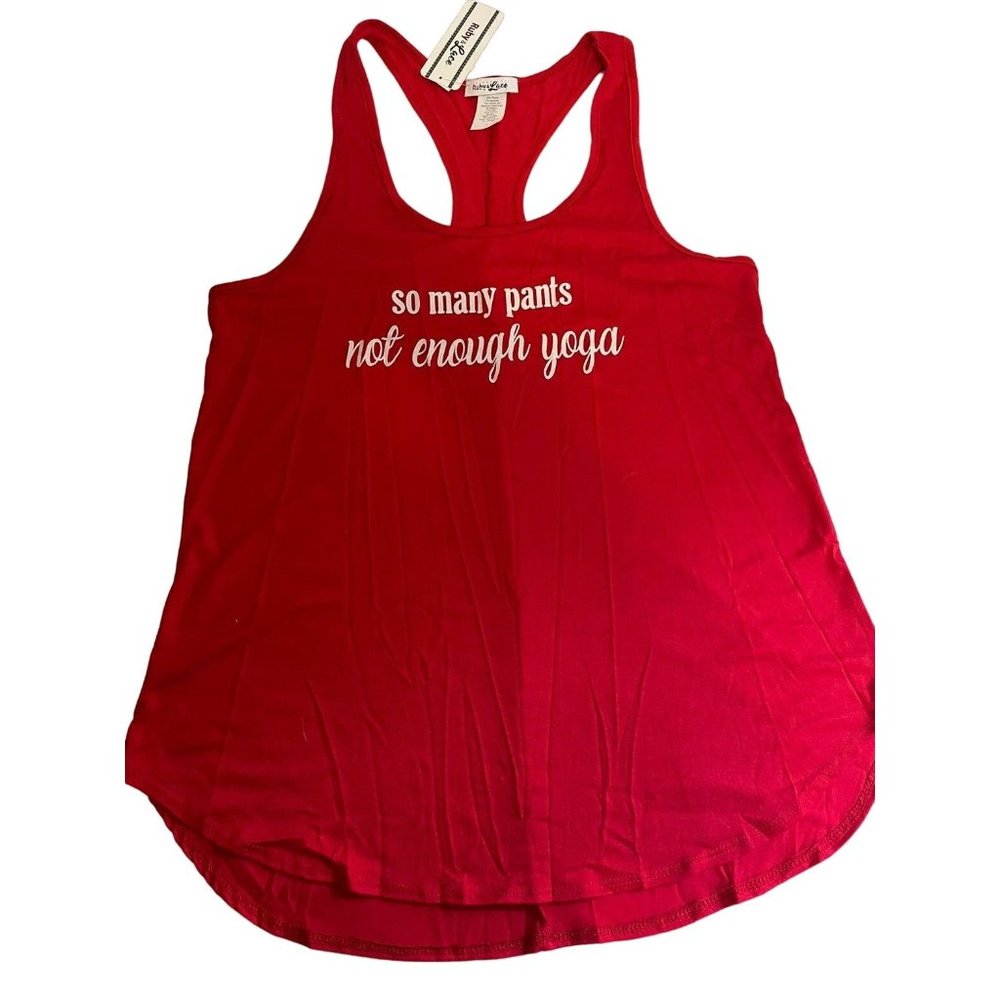 Ladies Large Yoga Tank Top "So many pants not enough yoga"
